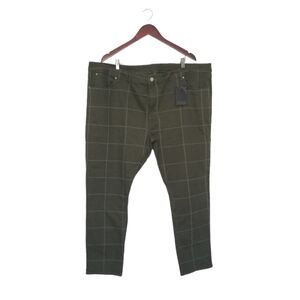 NWT ASOS DESIGN Plus Skinny Jeans Olive Green Check Squares Size 46 Short.